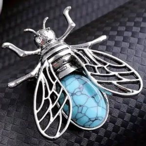 Silver and Blue Insect Pendant Necklace